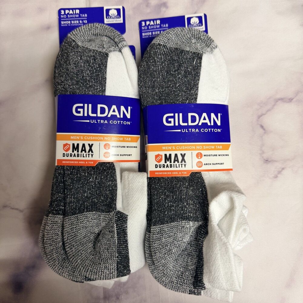 Gildan Men's Ultra Cotton No Show Tab Socks White,